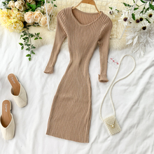 2019 new fashion women's dresses French retro autumn knit dress high waist slim 2024 - buy cheap