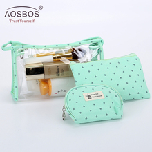 Aosbos-Set de 3 bolsas de PVC transparentes para mujer, bolsa de aseo de viaje, bolsa de maquillaje portátil, Impermeable bolsa de cosméticos 2024 - compra barato