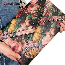 2020 Spring Oil Painting Flower Women's Rivet Handbag Rose Day Clutch Envelope Messenger Bag Fashion High Quality   A40-239 2024 - buy cheap