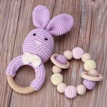 2Pcs/Set Baby Wooden Teether Bracelet Crochet Bunny Teething Ring Chewing Toy 'zt 2024 - buy cheap