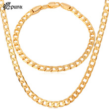 Hip Hop Style Necklace Bracelet Jewelry Set For Men Women yellow  Gold//Rose Punk Fashion Jewelry Wholesale S744G 2024 - buy cheap