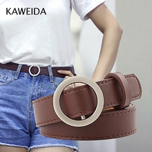 KAWEIDA Fashion 2018 Women's Accessories Female Thin Solid PU Leather Circle Smooth Buckle Belts Ladies Casual Belt for Jeans 2024 - buy cheap