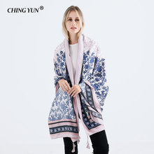 2018 New Autumn Woman Scarf Winter Warm Fashion Wild Blue Flower Cherry Print Tassels Cotton Linen Lady Scarves Long Shawl 1807 2024 - buy cheap