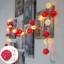 Bolas de mimbre blancas y rojas, luces LED de 2m, 20 guirnaldas LED, Villa, valla, playa, Bar, boda, decoraciones para fiestas de Navidad 2024 - compra barato