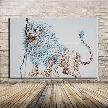 Mintura pintura a mão de animais moderna, pintura a óleo em tela arte abstrata pop figura de leão posters para decoração de casa sala de estar 2024 - compre barato