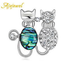 Ajojewel Blue Shell Rhinestone Cats Brooch Pins For Women Men Suit Collar Pins Brooches Trendy Animal Jewelry Accessories 2024 - buy cheap
