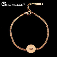 Pulsera de eslabón de cadena de mano SHE WEIER, pulsera de oro rosa para mujer, pulsera de acero inoxidable para mujer 2024 - compra barato