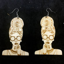 Free Shipping! Engraving Afro Women Wood Earrings 2024 - buy cheap