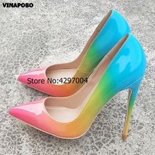 Zapatos de tacón alto para mujer, calzado Sexy de cuero con gradiente de arco iris, puntiagudas, sin cordones, multicolor, para primavera y otoño, 2019 2024 - compra barato