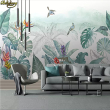 beibehang Custom wallpaper Nordic hand-painted small fresh tropical plants flowers and birds background 3D murals wall paper 2024 - buy cheap
