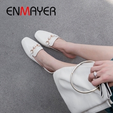 ENMAYER  2019 New Arrival Women Med High Slippers  Genuine Leather  Woman Shoes Solid  Spring/Autumn Size 34-40 LY2115 2024 - buy cheap