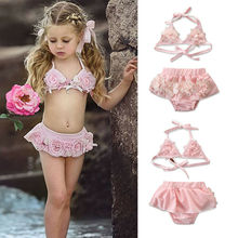 Женский летний комплект бикини для маленьких девочек, Цветочный купальник, пляжная одежда, купальник, детская одежда 2024 - купить недорого