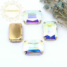 Crystal AB Rectangle Glass Crystal sew on rhinestones with FOUR gold claw Diy wedding dress accessories Free shipping 2024 - buy cheap