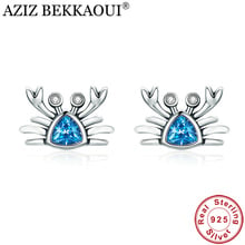 AZIZ BEKKAOUI, pendientes de plata de ley 925 auténtica con forma de cangrejo azul, bonitos pendientes transparentes de plata CZ para mujer, joyería de regalo a la moda 2024 - compra barato