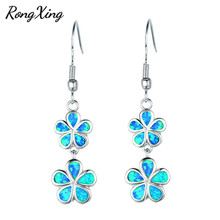 RongXing Long Dangle Blue Fire Opal Flower Drop Earrings For Women Silver Color Plant Jewelry Double Side Earrings 2024 - buy cheap