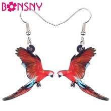 Bonsny Acrylic Red-and-green Macaw Parrot Bird Earrings Big Long Dangle Drop Tropic Animal Jewelry For Women Girls Summer Charms 2024 - buy cheap