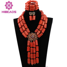 Luxury 3 Layers Coral Pendant Necklace Earrings Bracelet Set Women African Costume Beads Jewelry Set Coral Free Shipping CNR556 2024 - buy cheap