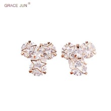 GRACE JUN Top Quality AAA Cubic Zircon Star Clip on Earrings No Pierced for Women Fashion Bridemaid Needn't Ear Hole Earrings 2024 - buy cheap