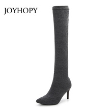 Elastic Knitted Stocking Boots Autumn Women Thin Leg High Heels Shoes Thigh High Boots Stretch Fabric Woman Over The Knee WB1399 2024 - buy cheap