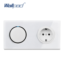 Wallpad L6 White 1 Gang 1 Way 2 Way Wall Light Switch With German Schuko SocketRandom Click Push Button Tempered Glass Panel 2024 - buy cheap
