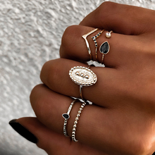 6 pçs/lote gótico punk cz cristal midi dedo anel conjunto de ouro prata cor geométrica cinzelada junta conjuntos anel para mulher jóias 2024 - compre barato