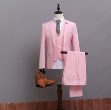 Traje de esmoquin rosa para novio, chaqueta, pantalones y chaleco, personalizado, de alta calidad, trajes de cena, boda, graduación 2024 - compra barato