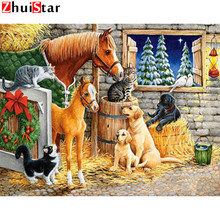 Quadrado broca cheia de diamante bordado flores cão bordado ponto cruz diy pintura diamante animal cavalo imagem strass xy1 2024 - compre barato