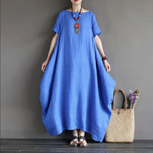 Women Long Dresses 2016 Summer Autumn Vintage Maxi Dress Large Size Short Sleeve Print Linen Dresses Plus Size 2024 - buy cheap