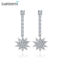 LUOTEEMI Marca Verano Estilo Nuevo de Lujo Pendientes de Gota de Cristal de la CZ Nupcial con Estrella Colgante Para Las Mujeres Oro Blanco-Color Regalo de la joyería 2024 - compra barato