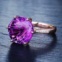 Anel de pedra roxa aberto em ouro rosa feminino, anel ajustável fofo da moda para mulheres, joias para casamento, compromisso de noivado 2024 - compre barato