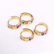 6Pairs, Fashion Crystal Rainbow Hoop Micro Pave CZ Gold Color Circle shaped Zirconia Multi Colorful CZ Earrings For Women Girls 2024 - buy cheap