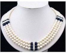 3 Rows white black pearl crystal Necklace and  gift 2024 - buy cheap