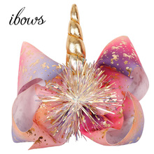 IBOWS Hair Accessories Hairbows For Girls Hair Clips Kids Rainbow Hair Clips Unicorn Party Hair Accessories Hairgrips DIY Crafts 2024 - buy cheap