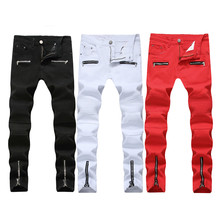 Jeans cargo stretch masculino, calça jeans skinny com zíper plissado plus size 40 42 calças 2024 - compre barato