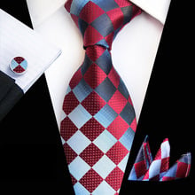 3PCS Men Jacquard Striped Neck Tie Paisley Plaid Cufflinks Set Wedding Necktie Pocket Square Silk Handkerchief Hanky Cuff Links 2024 - buy cheap