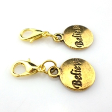 100pcs Gold Round Believe With lobster Claw Clap Trigger Charm Pendants 11x24mm Fit European Bracelets Jewelry 2024 - buy cheap