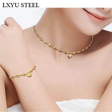 Luxury 316L Stainless Steel Heart Choker Necklace Pendant + Bracelet Jewelry Sets Women Engagement Jewellery Accessories 2024 - buy cheap