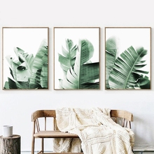 Tropical Banana Leaf Pintura Da Lona Retratos Da Parede, Nordic Moderna Planta Verde Fotografia Cartazes Impressão Arte Da Parede Home Decor 2024 - compre barato