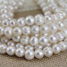 DIY joyería de perlas sueltas, cuentas sueltas de perlas de agua dulce reales redondas de patata de 7-8mm, una hebra completa de 15 pulgadas 2024 - compra barato