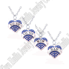 New Arrival Family Member Jewelry Big Sis Lil Sis Mum Dad Crystal Heart Matching Necklaces Set For Kinsfolk Gifts(4 PCS/Set) 2024 - buy cheap