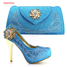 Doershow-zapatos italianos skyblue para mujer, conjuntos de bolsos decorados con diamantes de imitación, conjunto de zapatos y bolsos a juego, PAB1-15 a la venta 2024 - compra barato