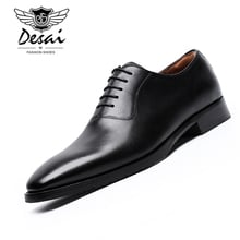 DESAI Full Grain Leather Shoes Men's Business Dress Shoes Calf Waxed Leather Handmade Formal Men Shoes Oxfords EUR Size 44-47 2024 - buy cheap