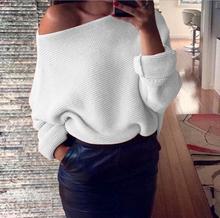 2021 Autumn winter Women Slash Neck Sweater Knitted Bat Sleeve Solid Pullover Open Shouler Off Shoulder Sexy Female Jumper 2024 - buy cheap