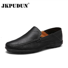 JKPUDUN Men Shoes Casual Luxury Brand 2018 Genuine Leather Italian Men Loafers Moccasins Slip on Mens Boat Shoes Plus Size 38-47 2024 - buy cheap