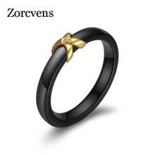 ZORCVENS Gold Color X Women Ring CZ Stone White Ceramic Wedding Rings Bands Fashion Jewelry 2024 - compre barato