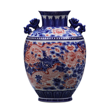 Jingdezhen-jarrón de dragón azul y blanco de porcelana china, florero de caolín de cerámica roja, jarrón hecho a mano para decoración del hogar 2024 - compra barato
