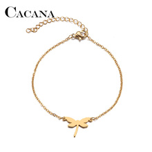 CACANA-pulsera de acero inoxidable para hombre y mujer, brazalete de libélula, Color dorado y plateado, joyería de compromiso para enamorados 2024 - compra barato