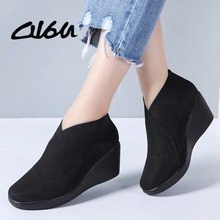 O16U Spring Women Flats Shoes Flat Platform Slip on Casual Leather Sneakers Women Loafers Black Fabric Creepers Female Footwears 2024 - buy cheap