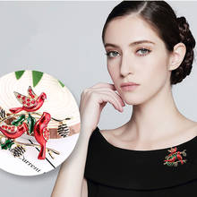 Enameled Red Bird Brooches Three Birds On Tree Brooch Pin Animal Pin Garment Accessories 2024 - buy cheap