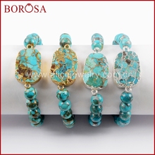 BOROSA Gold Plated / Silver Color Copper Natural Turquoises With 8mm Beads Bracelet Natural Blue Howlite Bangle Jewelry 2024 - buy cheap